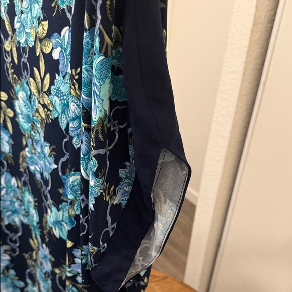 JM Collection Navy, Green/Blue Floral Blouse Dolman Size XL Garden Loose Flowy - Picture 10 of 11